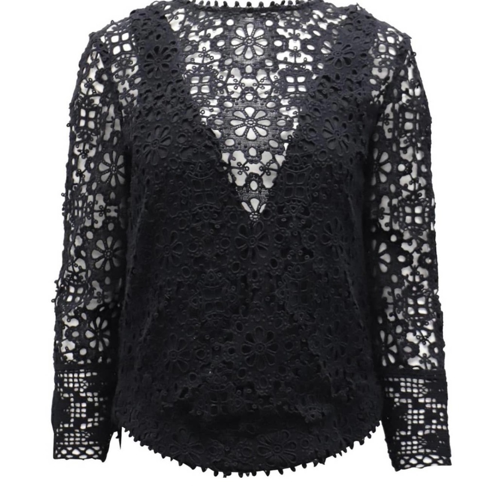 SEA New York Eyelet Cotton Top in Black